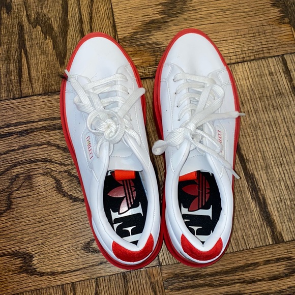 Fiorucci Shoes - Fiorucci red and white adidas sneakers size 7.5